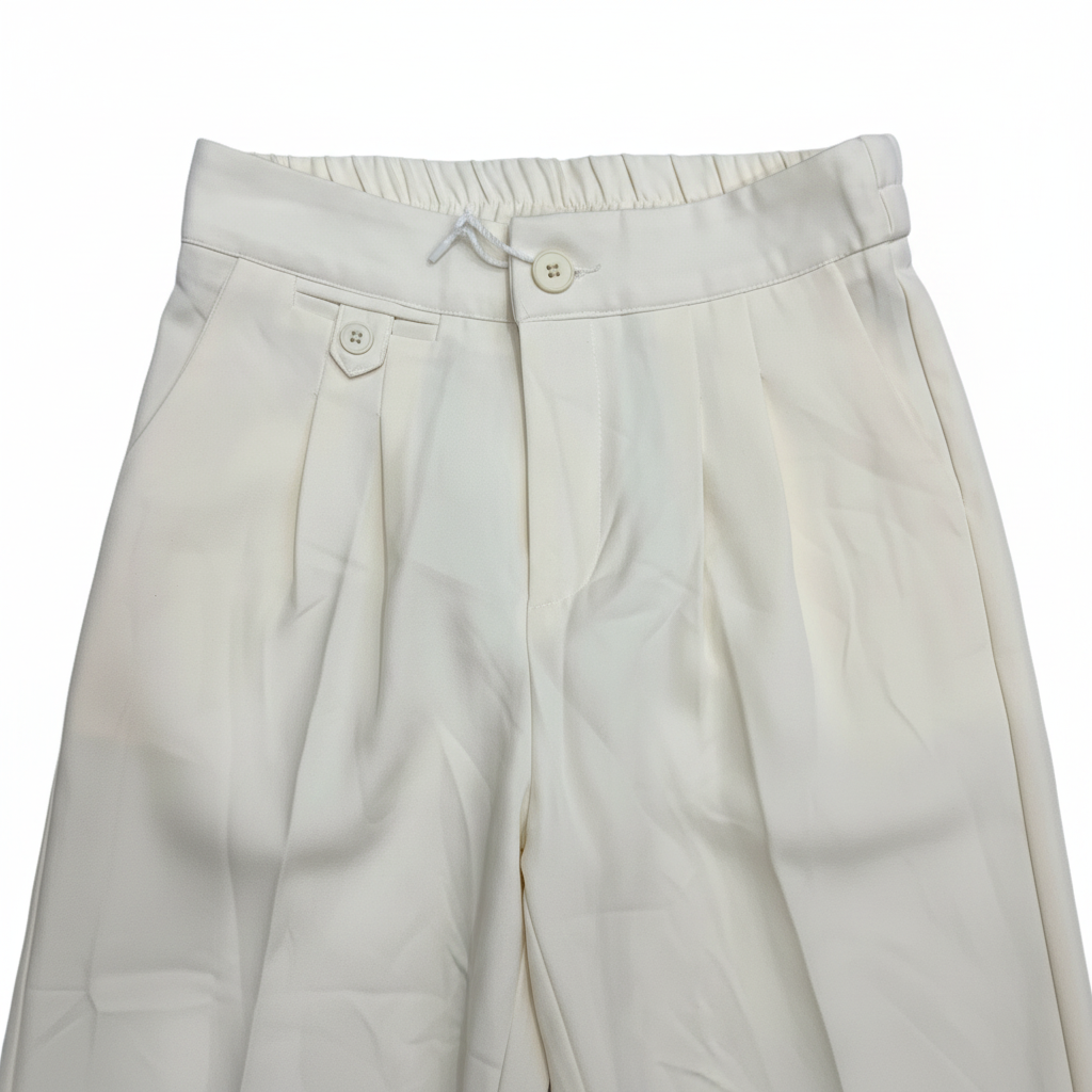 Women's White High-Waist Wide-Leg Pleated Trousers