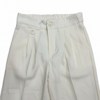 Women's White High-Waist Wide-Leg Pleated Trousers