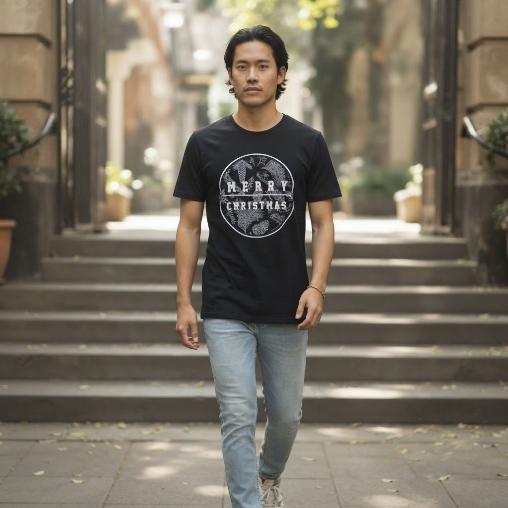 anko Black Merry Christmas Graphic T-Shirt Regular Fit XL
