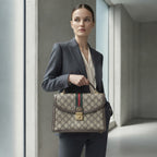GUCCI Monogram Canvas Top Handle Bag with Web Stripe
