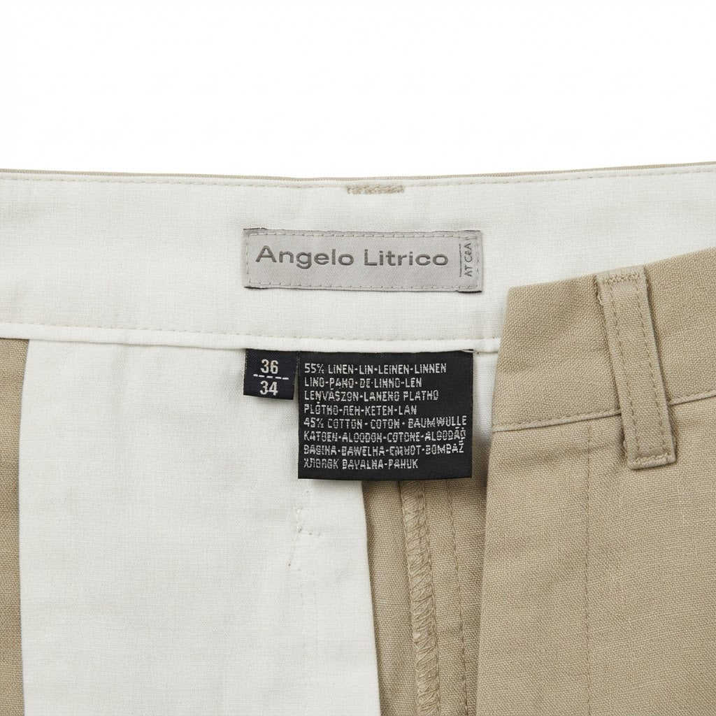 Men's Beige Straight-Leg Cotton Twill Trousers