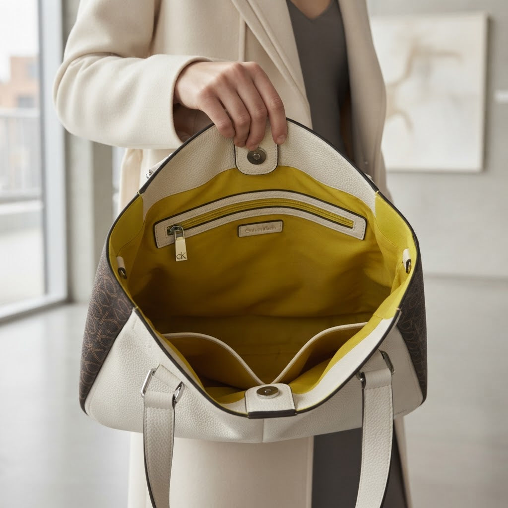 Calvin Klein Calvin Klein White Grained Monogram Tote