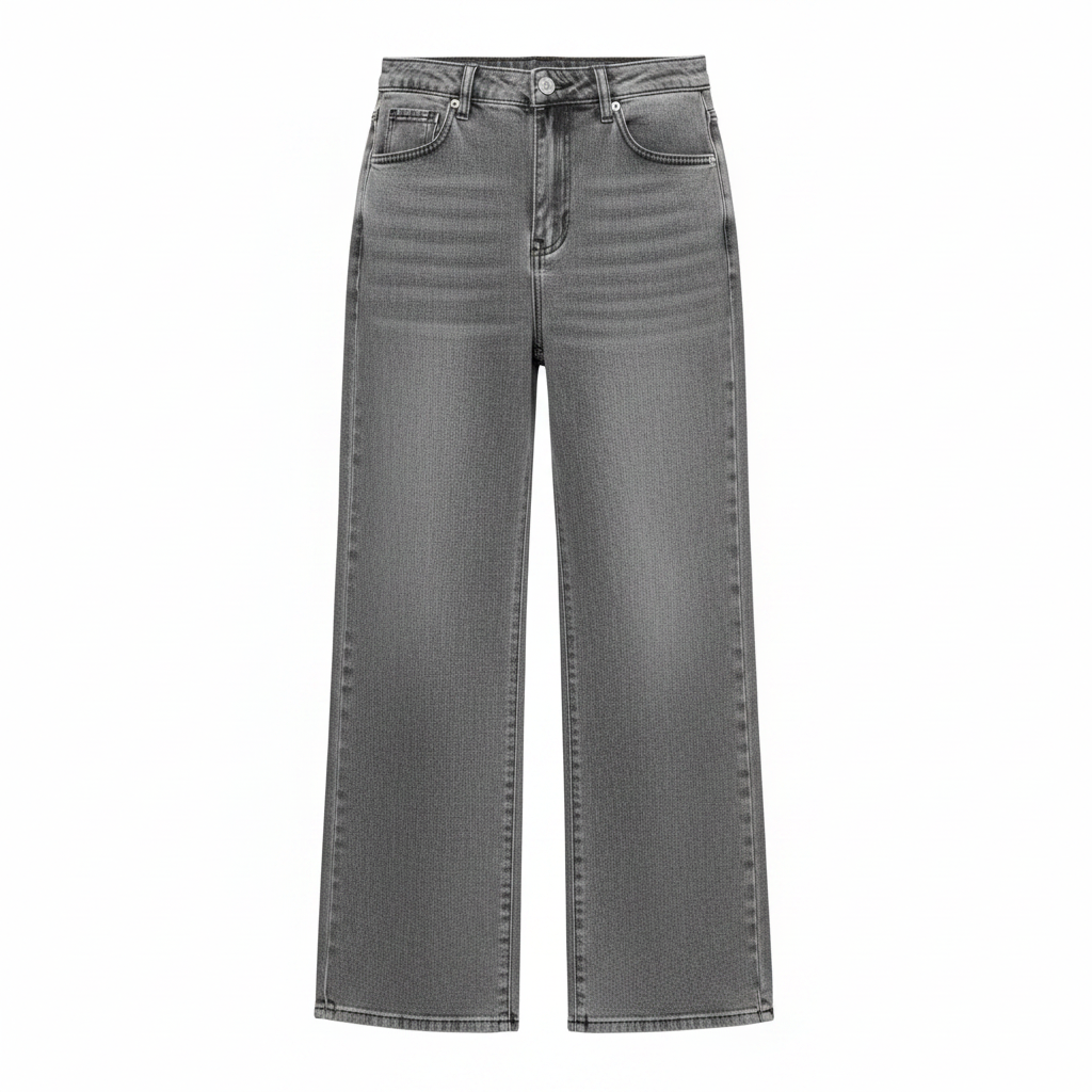 Grey High-Waisted Wide Leg Denim Jeans