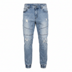 Conner's Men's Light Blue Distressed Paneled Denim Joggers