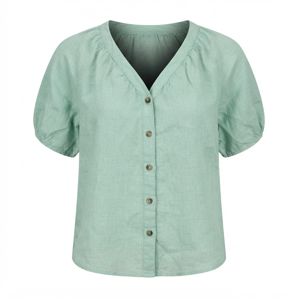 Women's Sage Green Linen Relaxed Button-Down Blouse
