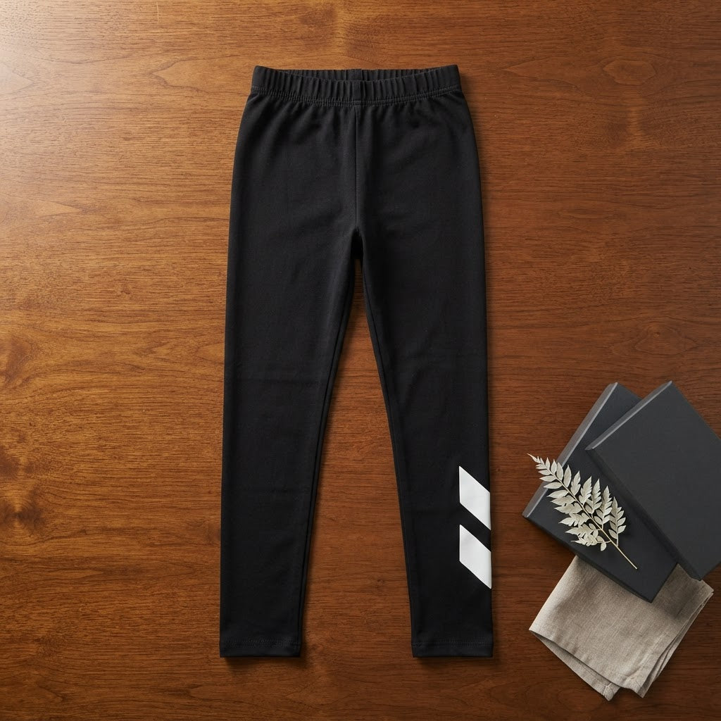 SHEIN Black Girls' Athletic Leggings with White Graphic Deta
