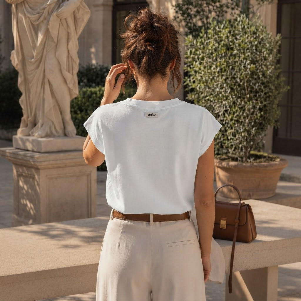 anko White V-Neck Cap-Sleeve Boxy Top