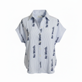 Bershka Women's Blue Striped Text Print Short Sleeve Shirt