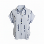 Bershka Women's Blue Striped Text Print Short Sleeve Shirt