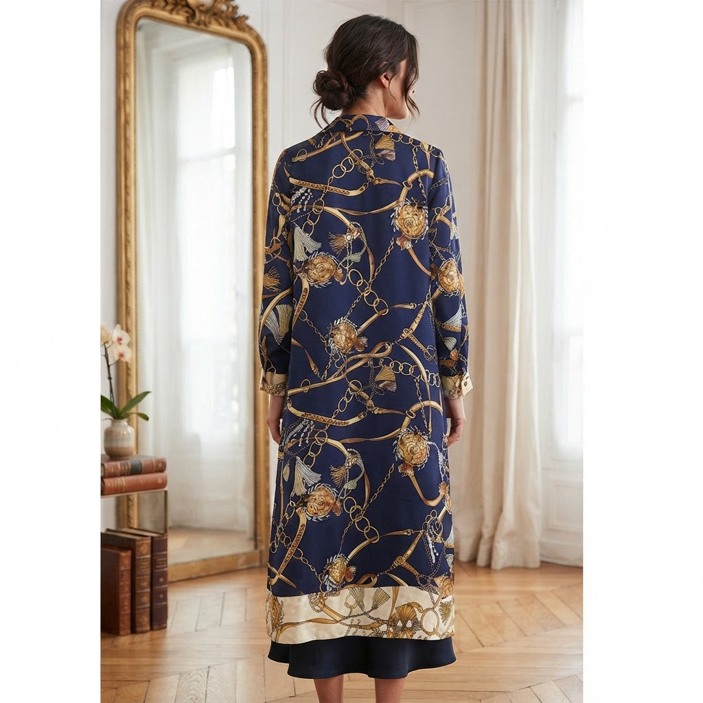 Women's Navy Blue navy blue Chain Tassel Long Sleeve Dress