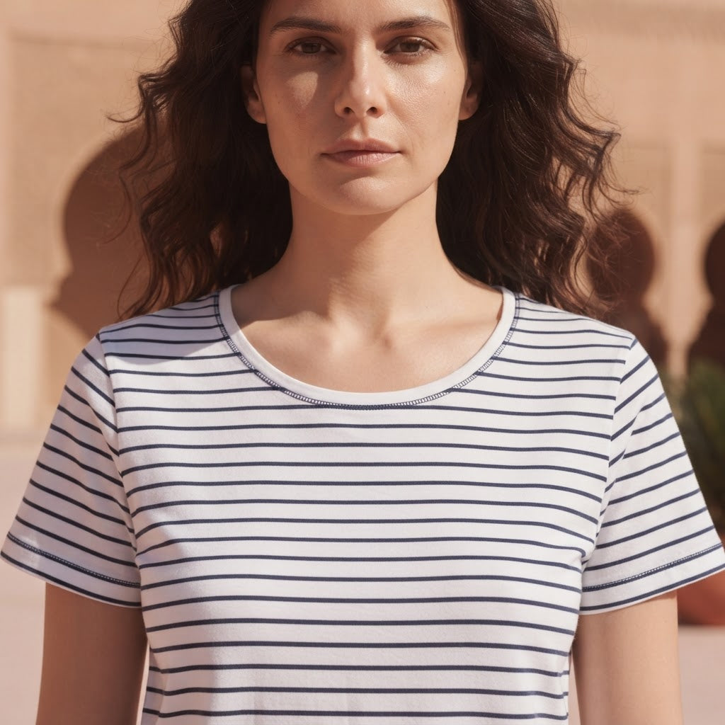 essentials White and Navy Stripe Short-Sleeve Stretch T-Shir