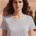 essentials White and Navy Stripe Short-Sleeve Stretch T-Shir