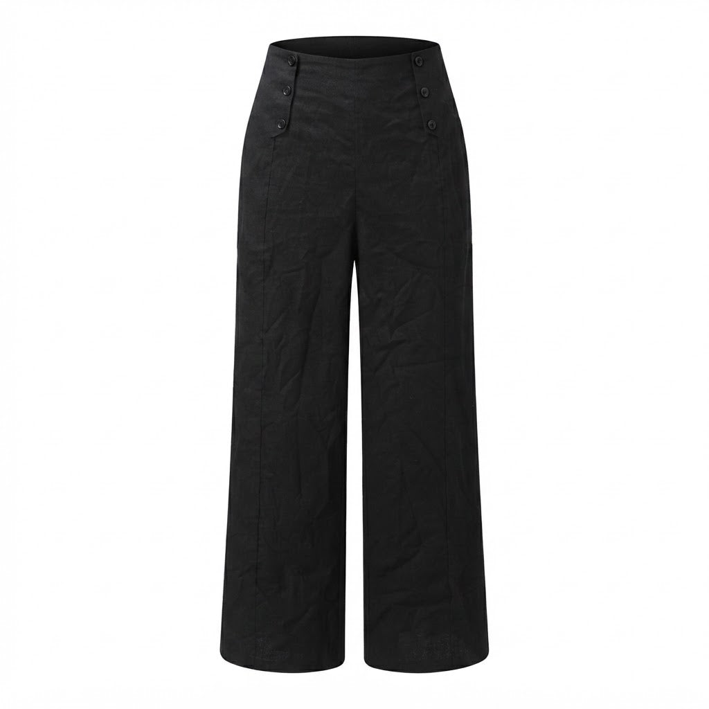 Women's Black High-Waist Sailor Wide-Leg Trousers