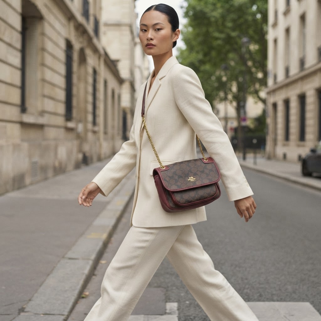 COACH NEW YORK Burgundy Monogram Coated Canvas Crossbody Bag
