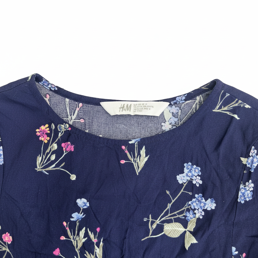 Kids Navy Floral Print Jumpsuit with Elastic Waist