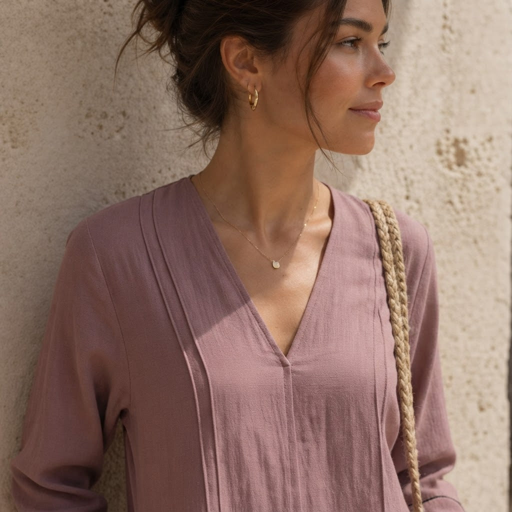 Strive Dusty Mauve Long Kurta with Scalloped Black Trimmed H