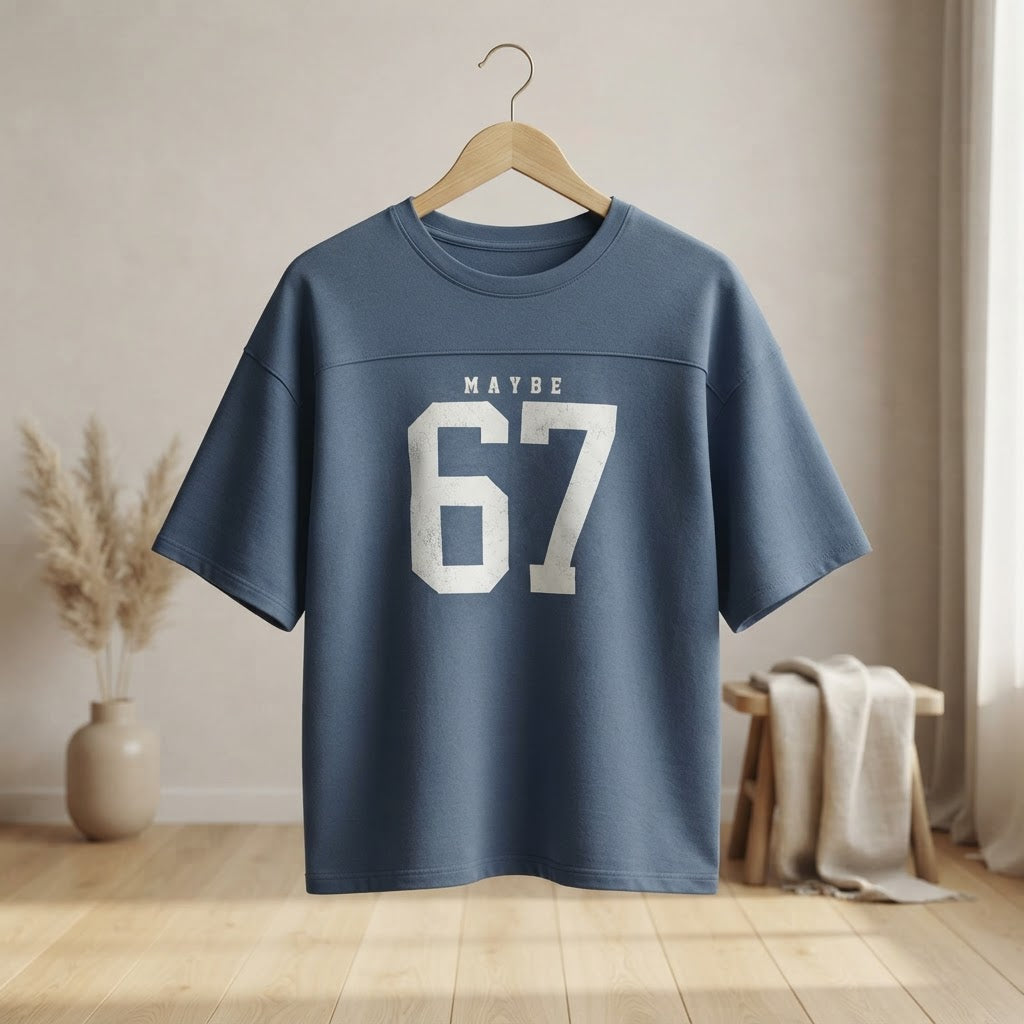 Slate Blue Oversized Varsity Graphic Sweatshirt Top