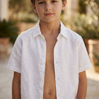 SHEIN Boys White Short Sleeve Linen Blend Button Down Shirt