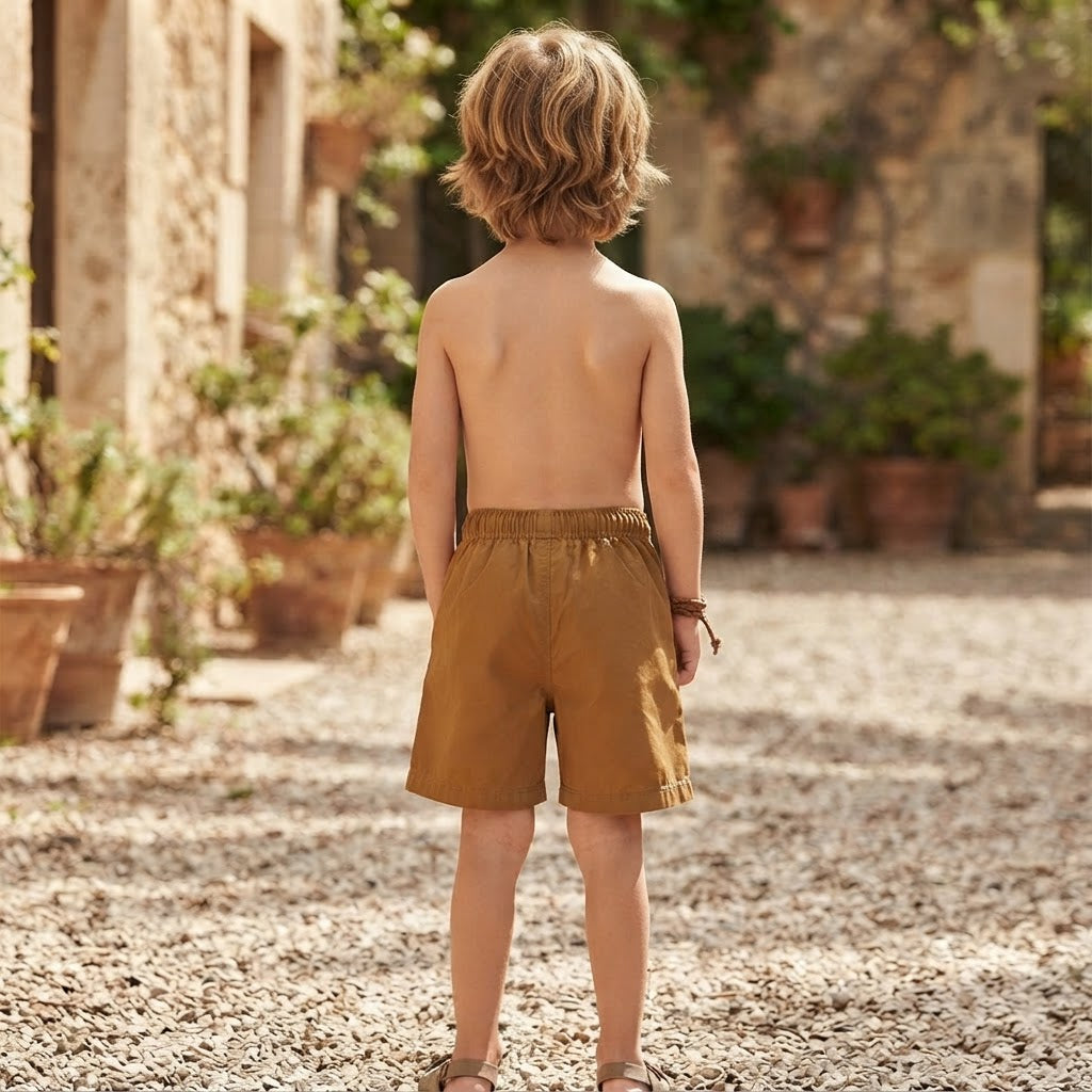 SHEIN Caramel Brown Kids Relaxed Fit Pull-On Casual Shorts