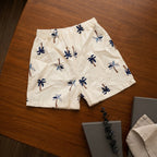 SHEIN Cream Palm Tree Embroidered Pull-On Kids' Shorts