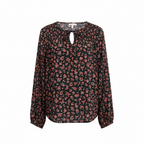 B Collection by Bobeau Black Floral Smocked Tie Blouse
