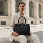 PRADA PRADA Black Grained Leather Top-Handle Tote
