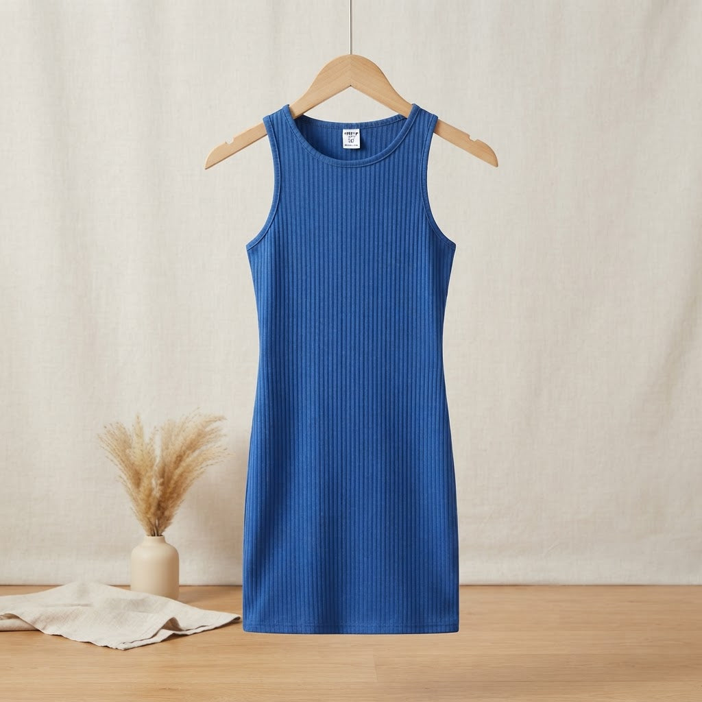 SHEIN Royal Blue Sleeveless Ribbed Knit Column Mini Dress