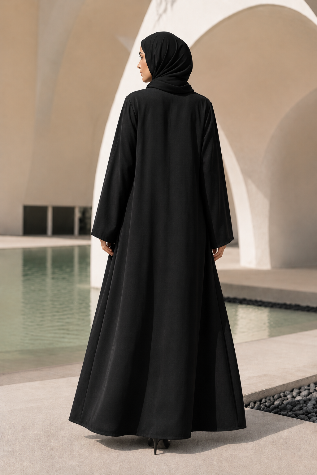 Premium Women's Front-Zip A-Line Abaya in Black