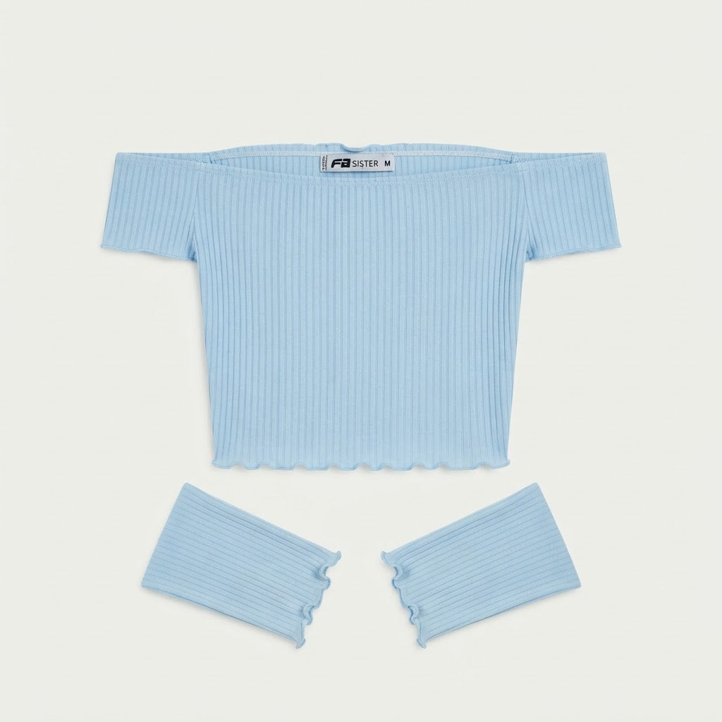 [WearU Generated:merch_clean_front] FB Sister Light Blue Ribbed Knit Straight Tube Top – front view