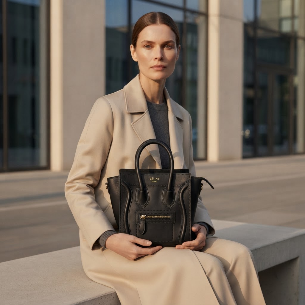 CÉLINE PARIS Black Smooth Leather Structured Nano Tote