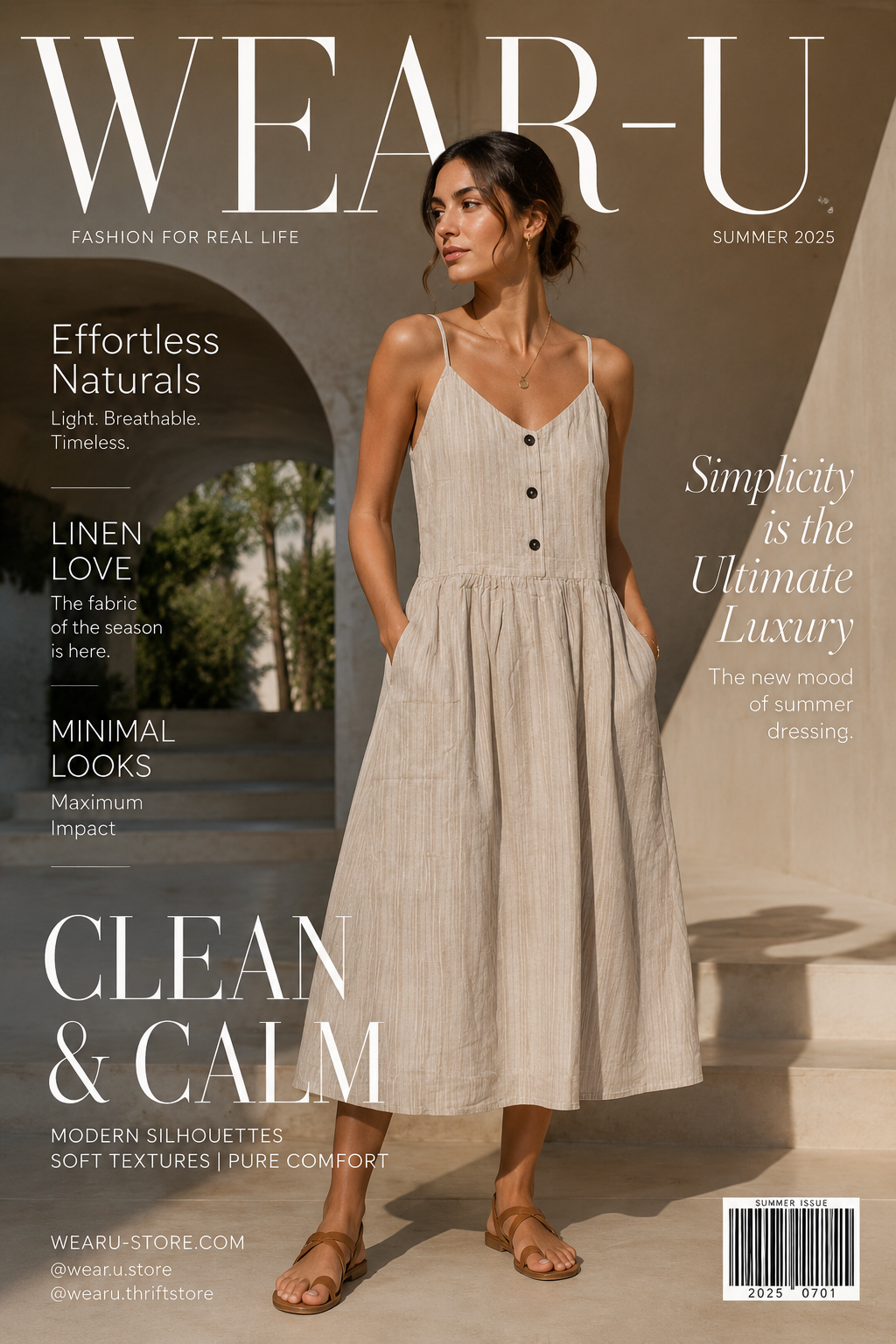 Women's Beige Linen Blend Button-Down Midi Dress