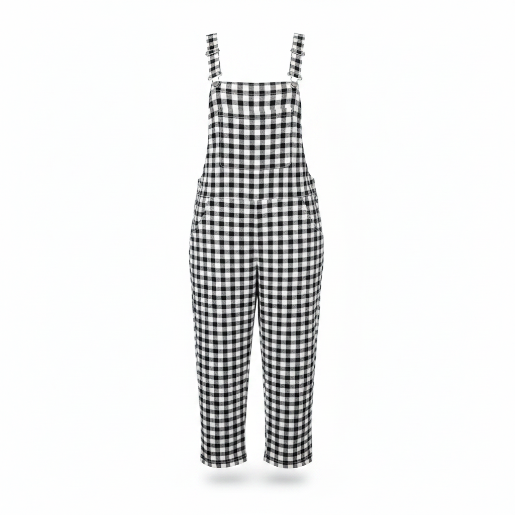 Zara Black & White Gingham Linen Blend Overalls - Size S