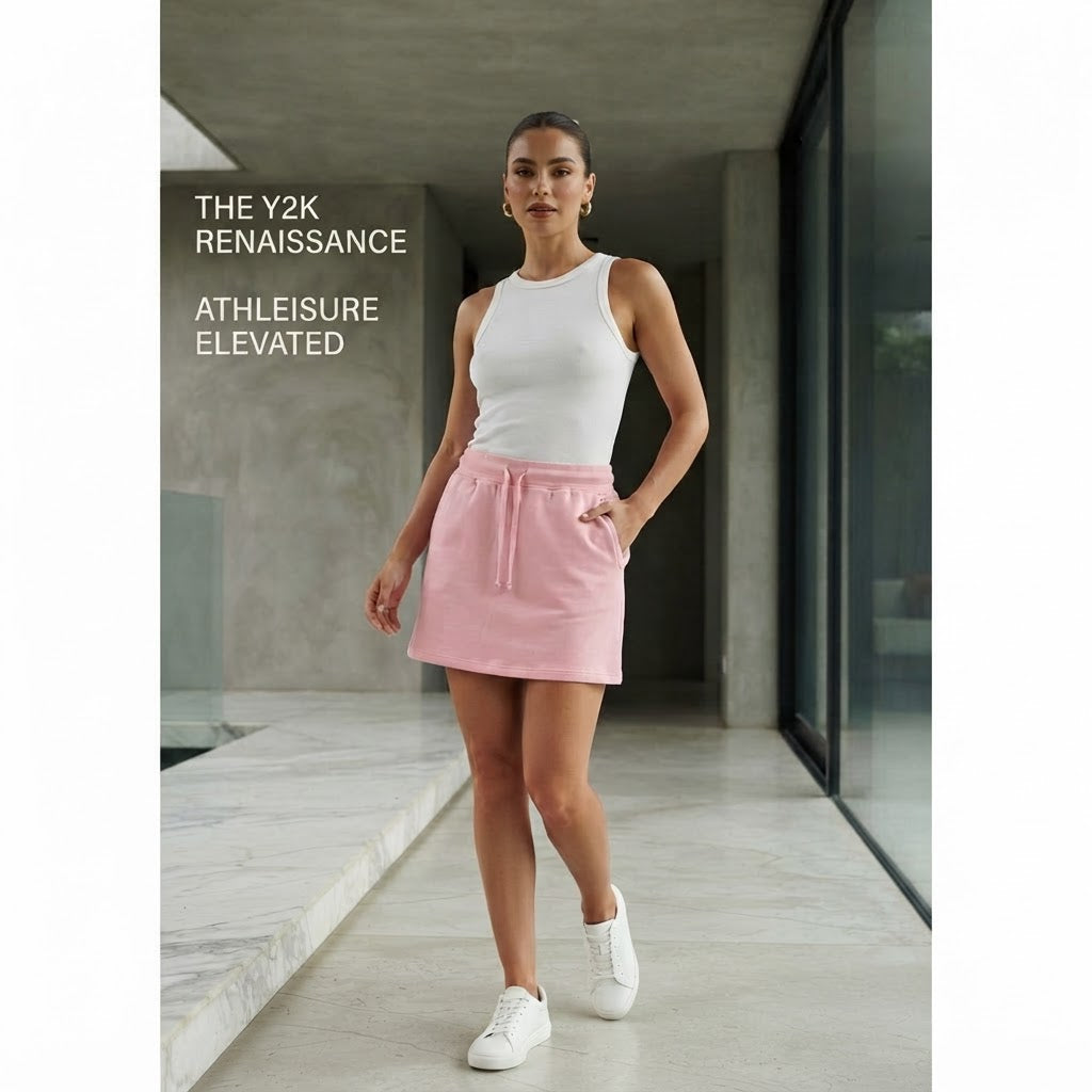 Pastel Pink Jersey Drawstring Mini Skirt with Pockets