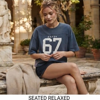 Slate Blue Oversized Varsity Graphic Sweatshirt Top