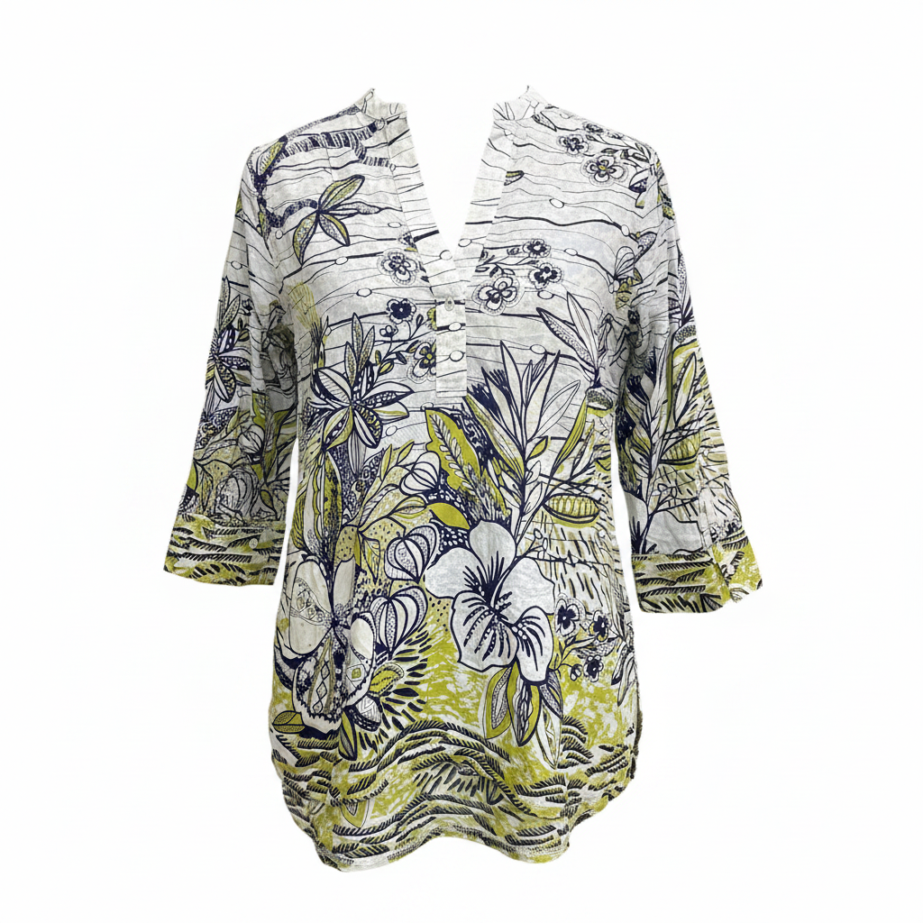Canda Premium Women's Floral V-Neck Cotton Tunic Blouse
