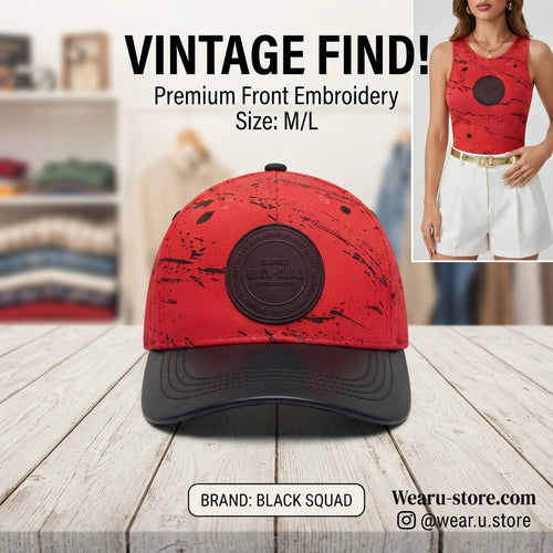 BLACK SQUAD red Squad Red & red Distressed Baseball Cap