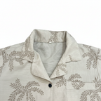 Women's Cream Palm Leaf Print Linen Blend Button-Down