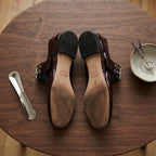 Burgundy Patent Leather Mary Jane Flats with Buckle