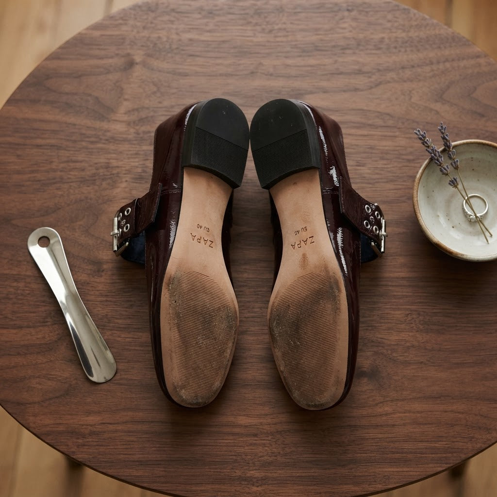 Burgundy Patent Leather Mary Jane Flats with Buckle