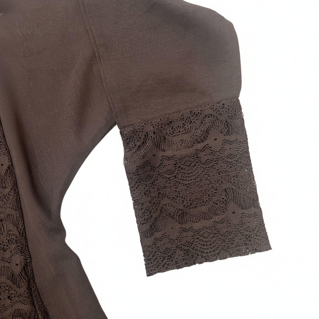 Haya Abaya Black Lace Trim Open Front Long Cardigan