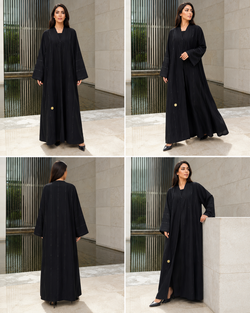 Black Embellished Open-Front Straight Fit Abaya