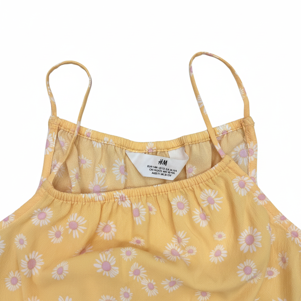 H&M Girls Yellow Daisy Floral Wide Leg Jumpsuit Size 10-12