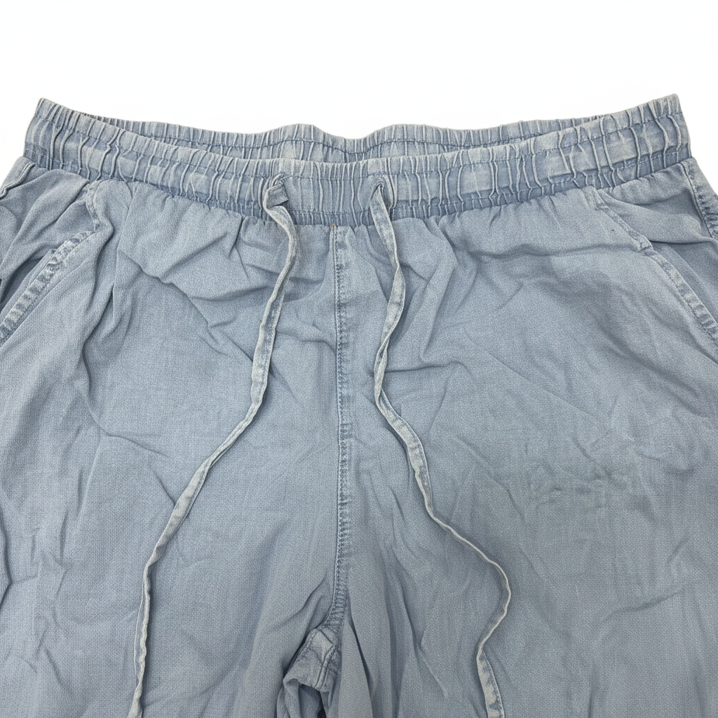 Women's Light Blue Wide Leg Lyocell Drawstring Trousers