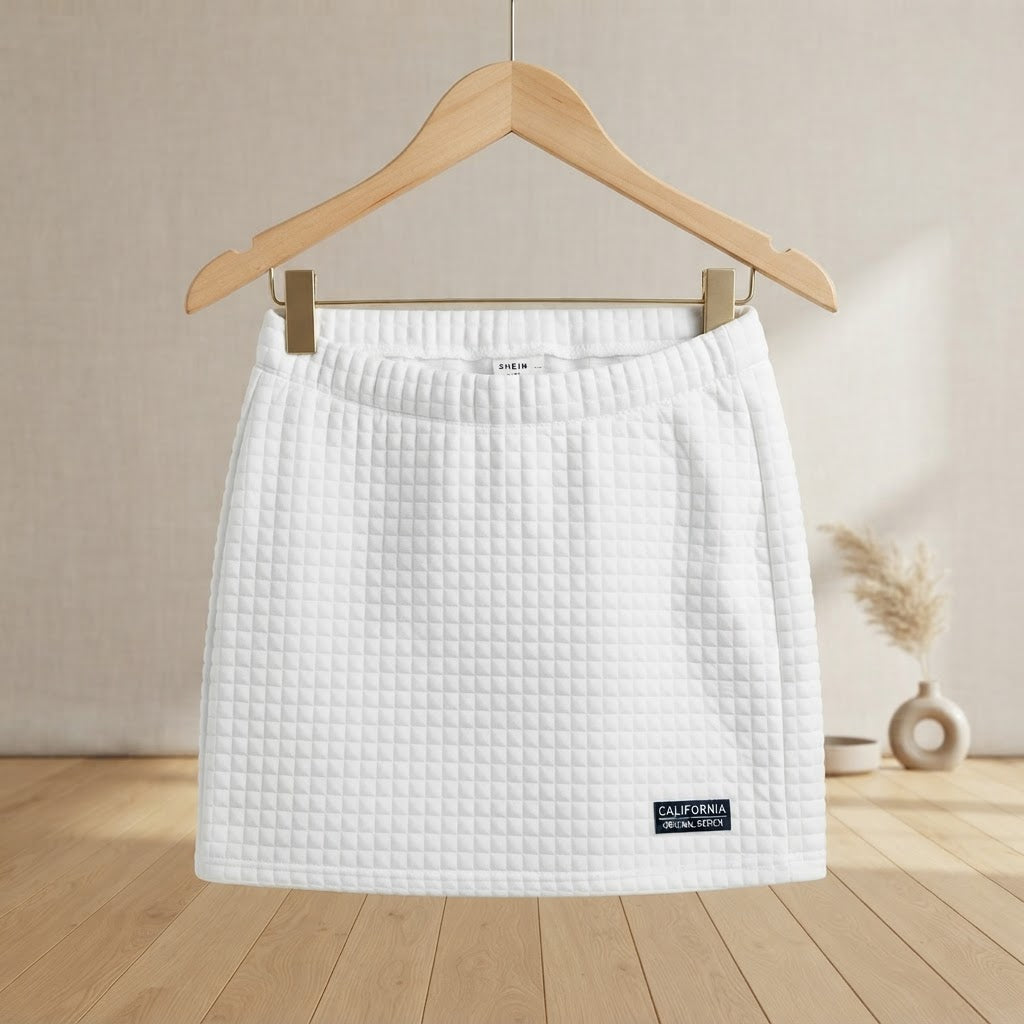 SHEIN White Quilted Grid Mini Skirt for Girls