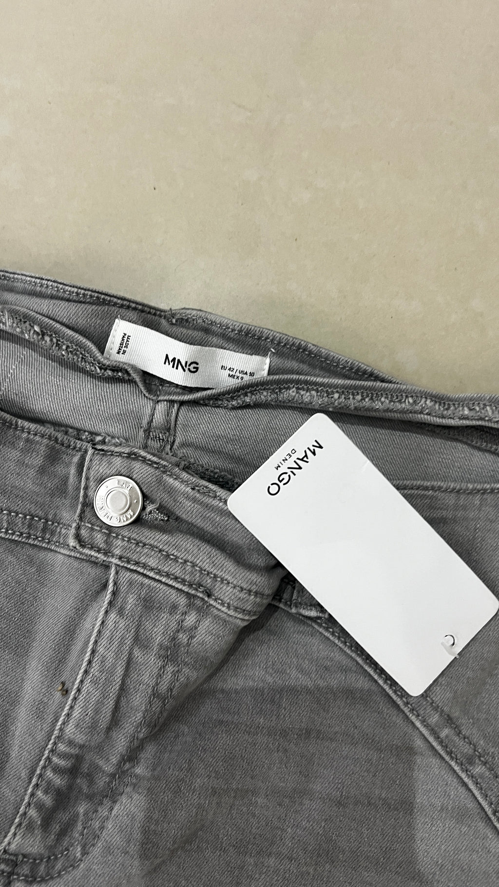 Mango Grey Wide-Leg Denim Jeans with Architectural Waistband