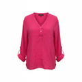 Cortefiel Women's Fuchsia Pink Roll-Tab Sleeve Blouse