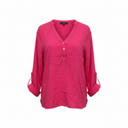 Cortefiel Women's Fuchsia Pink Roll-Tab Sleeve Blouse