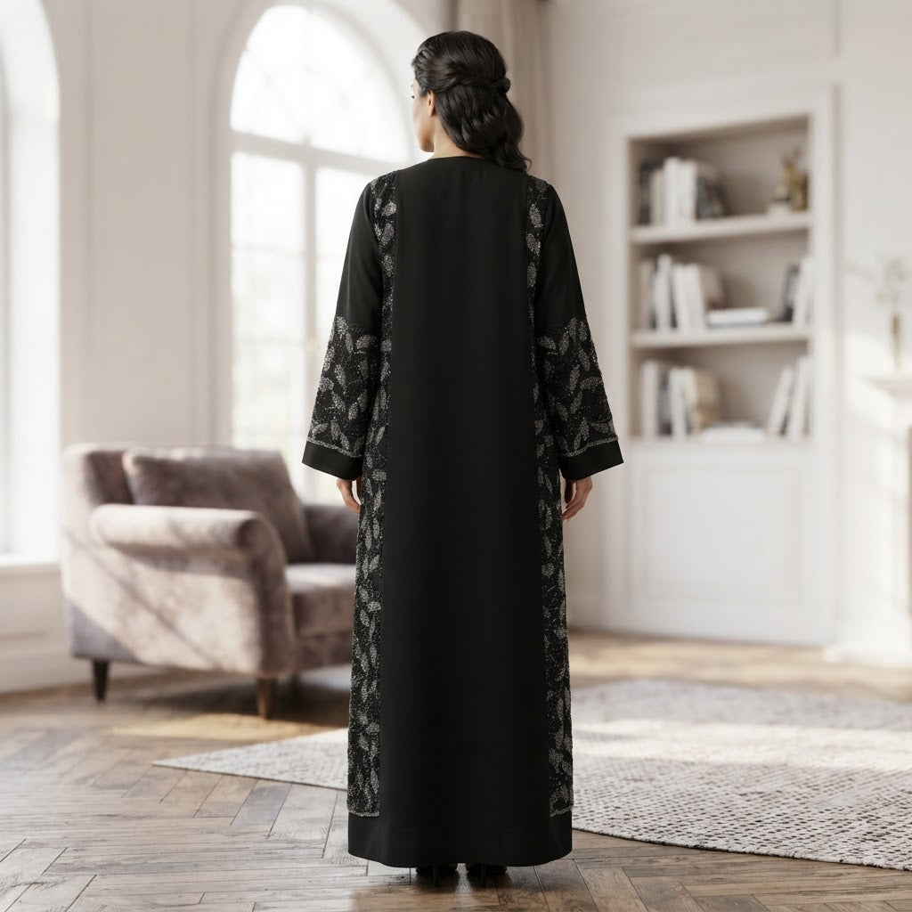 Elegant Black Embroidered Sequin Abaya