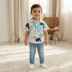 Boys Tropical Palm Tree Print Short Sleeve Button-Down