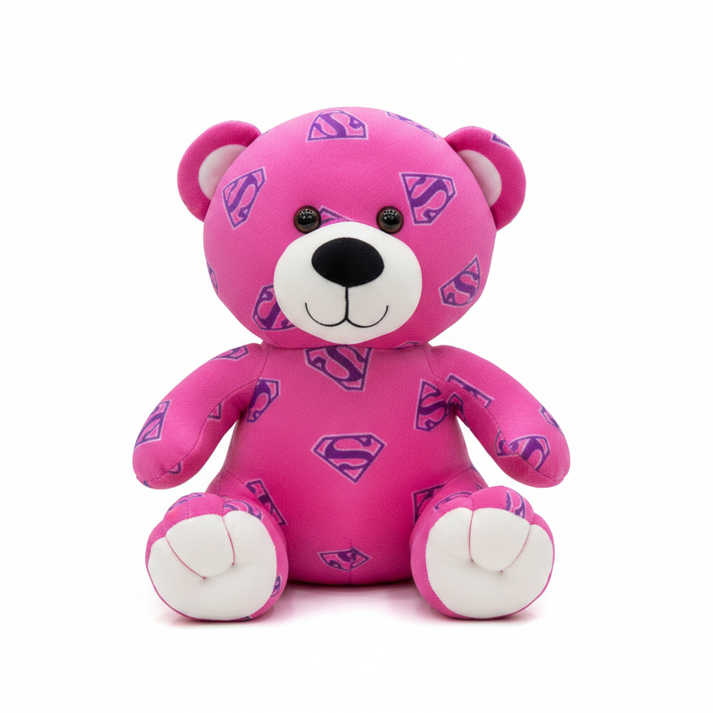 Pink Superman Logo Plush Teddy Bear